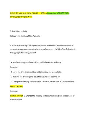 Preview of NCLEX-RN NURSING  2026 EXAM 1 ..   100%  chamberlain VERIFIED WITH CORRECT SOLUTIONS A+++