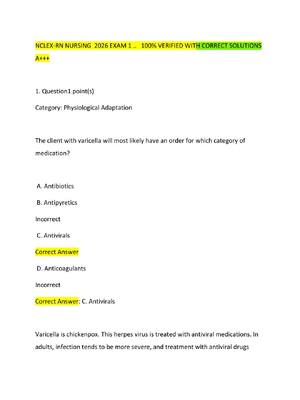 Preview of NCLEX-RN NURSING  2026 EXAM 1 ..   100% VERIFIED WITH CORRECT SOLUTIONS A+++