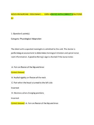 Preview of NCLEX-RN NURSING  2026 EXAM 1 ..   100% VERIFIED WITH CORRECT SOLUTIONS A+