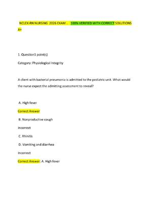 Preview of NCLEX-RN NURSING  2026 EXAM ..   100% VERIFIED WITH CORRECT SOLUTIONS A+