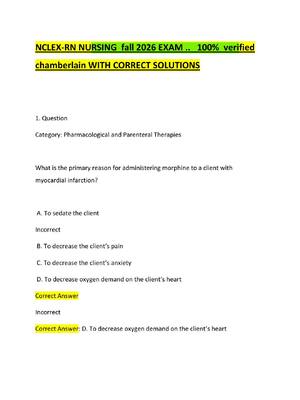 Preview of NCLEX-RN NURSING  fall 2026 EXAM ..   100%  verified  chamberlain WITH CORRECT SOLUTIONS