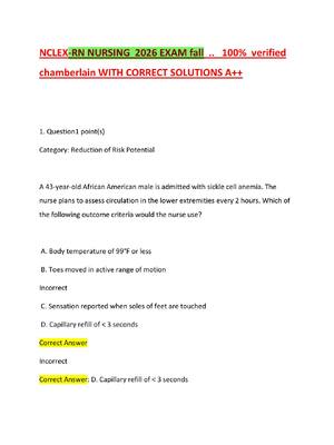 Preview of NCLEX-RN NURSING  2026 EXAM fall  ..   100%  verified  chamberlain WITH CORRECT SOLUTIONS