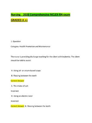 Preview of Nursing    2026 Comprehensive NCLEX-RN exam GRADED A ++