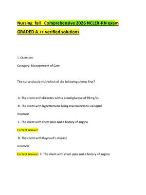 Preview of Nursing  fall   Comprehensive 2026 NCLEX-RN exam GRADED A ++ verified solutions