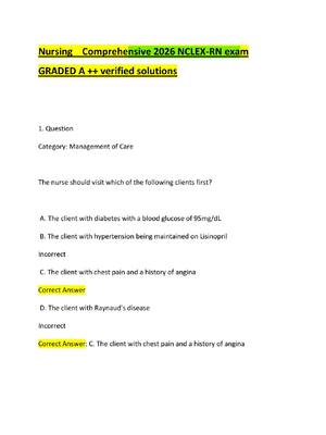 Preview of Nursing    Comprehensive 2026 NCLEX-RN exam GRADED A ++ verified solutions
