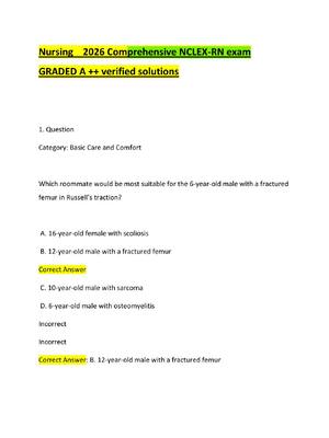 Preview of Nursing    2026 Comprehensive NCLEX-RN exam GRADED A ++ verified solutions