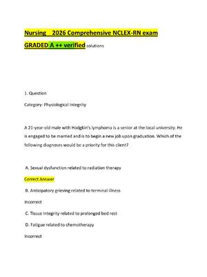 Preview of Nursing    2026 Comprehensive NCLEX-RN exam GRADED A ++ verified