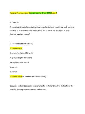 Preview of Nursing Pharmacology Gastrointestinal Drugs 2026 Exam 2