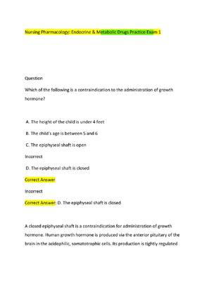 Preview of Nursing Pharmacology Endocrine & Metabolic Drugs Practice Exam 1