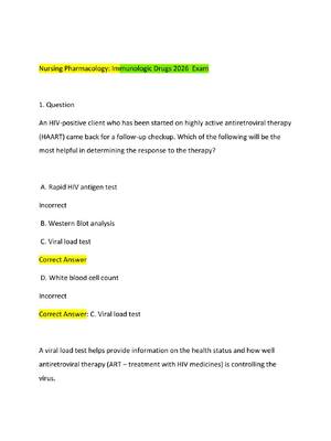 Preview of Nursing Pharmacology mmunologic Drugs 2026  Exam