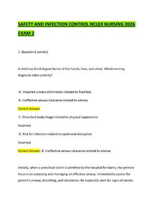 Preview of SAFETY AND INFECTION CONTROL NCLEX NURSING 2026 EXAM 2