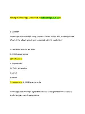 Preview of Nursing Pharmacology Endocrine & Metabolic Drugs 2026 Exam