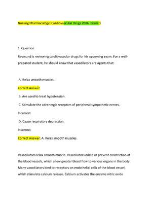 Preview of Nursing Pharmacology  Cardiovascular Drugs 2026  Exam 3