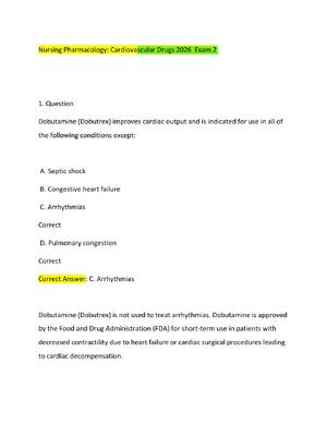 Preview of Nursing Pharmacology Cardiovascular Drugs 2026  Exam 2