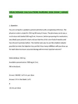 Preview of DRUG DOSAGE CALCULATIONS NURSING 2026 EXAM ( GRADE A+++)