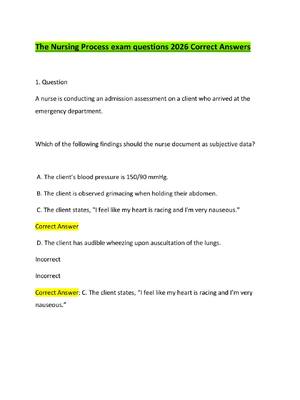 Preview of The Nursing Process exam questions 2026 Correct Answers