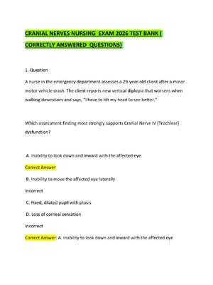 Preview of CRANIAL NERVES NURSING  EXAM 2026 TEST BANK