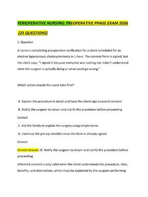 Preview of PERIOPERATIVE NURSING PREOPERATIVE PHASE EXAM 2026
