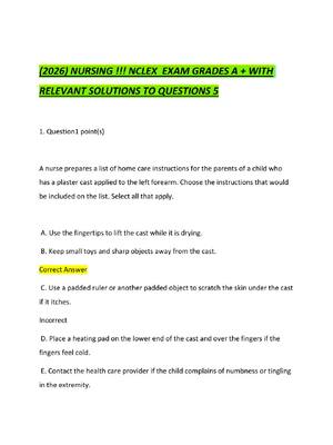 Preview of (2026) NURSING !!! NCLEX  EXAM GRADES A + WITH RELEVANT SOLUTIONS TO QUESTIONS 5