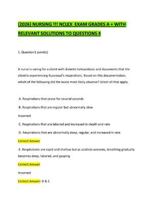 Preview of (2026) NURSING !!! NCLEX  EXAM GRADES A + WITH RELEVANT SOLUTIONS TO QUESTIONS 4