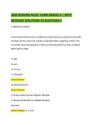 Preview of 2026 NURSING NCLEX  EXAM GRADES A + WITH RELEVANT SOLUTIONS TO QUESTIONS 3