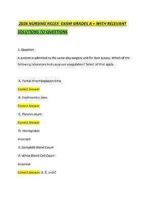 Preview of 2026 NURSING NCLEX  EXAM GRADES A