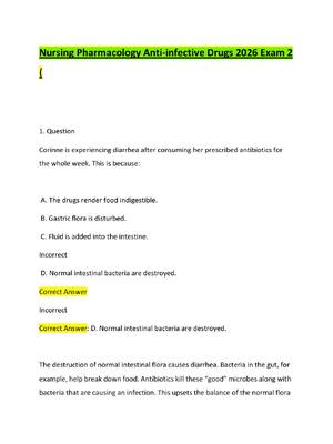 Preview of Nursing Pharmacology Anti-infective Drugs 2026 Exam 2 (