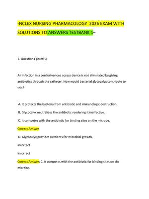 Preview of NCLEX NURSING PHARMACOLOGY  2026 EXAM WITH SOLUTIONS TO ANSWERS TESTBANK 1