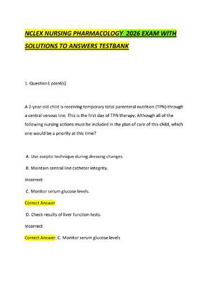 Preview of NCLEX NURSING PHARMACOLOGY  2026 EXAM WITH SOLUTIONS TO ANSWERS TESTBANK
