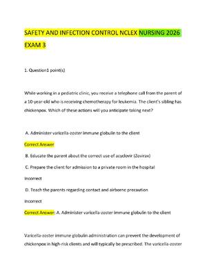 Preview of SAFETY AND INFECTION CONTROL NCLEX NURSING 2026 EXAM 3