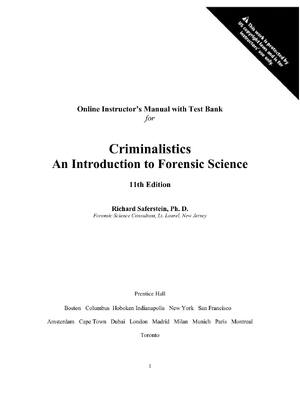 Preview image for Online Instructor’s Manual with Test Bank for Criminalistics An Introduction to Forensic Science 11th Edition By Richard Saferstein, Ph. D.