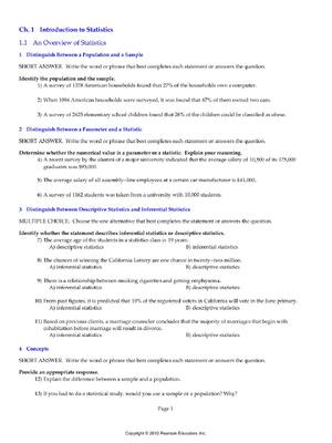 Preview of Test Bank For Elementary Statistics: Picturing the World 6th Edition by Ron Larson, Betsy