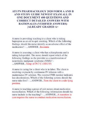 Preview of ATI PN PHARMACOLOGY 2020 FORM A AND B  AND STUDY GUIDE NEWEST EXAM ALL IN  ONE DOCUMENT 40