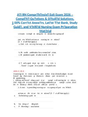 Preview of ATI RN Compr𝚎h𝚎nsiv𝚎 Exit Exam 2026  –   Compl𝚎t𝚎 Qu𝚎stions & D𝚎tail𝚎d Solutions,   00% Co
