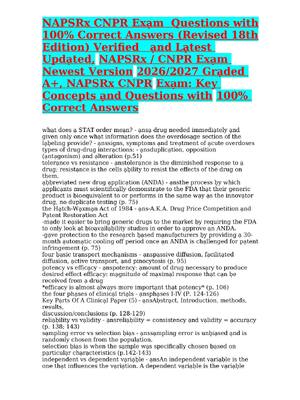 Preview of NAPSRx CNPR Exạm  Questions with  100% Correct Answers (Revised 18th  Edition) Verified
