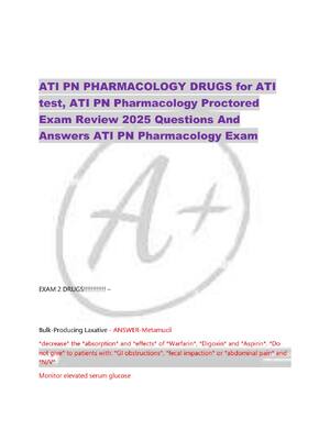 Preview of ATI PN PHARMACOLOGY DRUGS for ATI  test, ATI PN Pharmacology Proctored  Exam Review 2025 Q