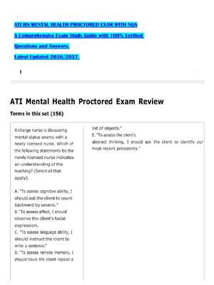 Preview of ATI RN MENTAL HEALTH PROCTORED EXAM WITH NGN A Comprehensive Exam Study Guide with 100% Ve