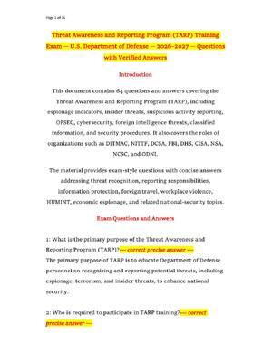 Preview of Threat Awareness and Reporting Program (TARP) Training Exam — U.S. Department of Defense —