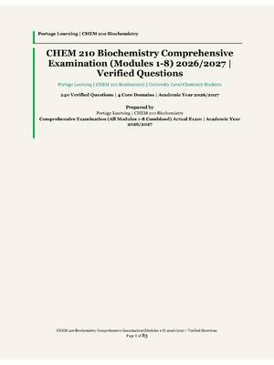 Preview of CHEM 210 Biochemistry | Portage Learning | Academic Year 2026/2027 | Comprehensive Examina