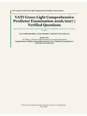 Preview of VATI Green Light Comprehensive Predictor Examination | ATI Testing | Academic Year 2026/20