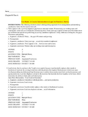 Preview of Test Bank: A Concise Introduction to Logic 14th Edition By Patrick J. Hurley