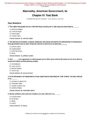Preview of American Government  Stories of a Nation 5th Edition By Scott Abernathy | Test Bank | All