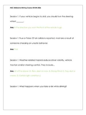 Preview of NSC Defensive Driving Course EXAM 2026 Questions and Verified Answers Rated A+