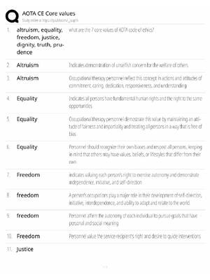 Preview of AOTA CE Core Values / Ethics & Practice / 2026 Update / Score 100% / Exam Prep Study Guide
