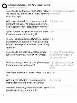Preview of AI Awareness Training / Fundamentals & Ethics / 2026 Update / Score 100% / Exam Prep Study