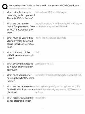 Preview of Florida OT Licensure / NBCOT Certification Guide / 2026 Update / Score 100% / Exam Prep St