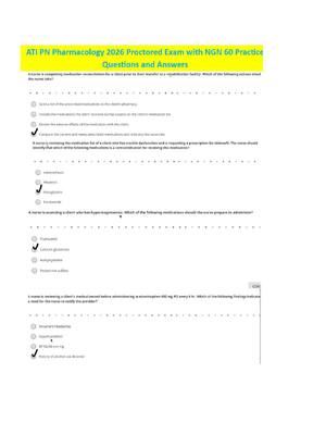Preview of ATI PN Pharmacology Proctored Exam 2026 includes NGN and All 60 Practice Questions and 100