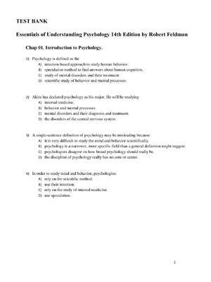 Preview of TEST BANK Essentials of Understanding Psychology 14th Edition by Robert Feldman