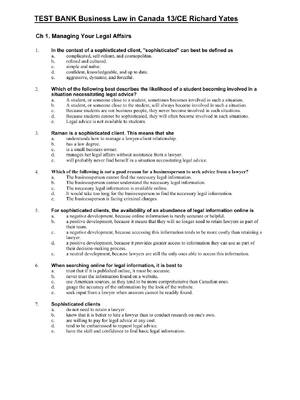 Preview of TEST BANK Business Law in Canada 13th Canadian Edition By Richard Yate