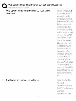 Preview of AWS Cloud Practitioner / CLF-C01 Exam Questions / 2026 Update / Score 100% / Exam Prep Stu